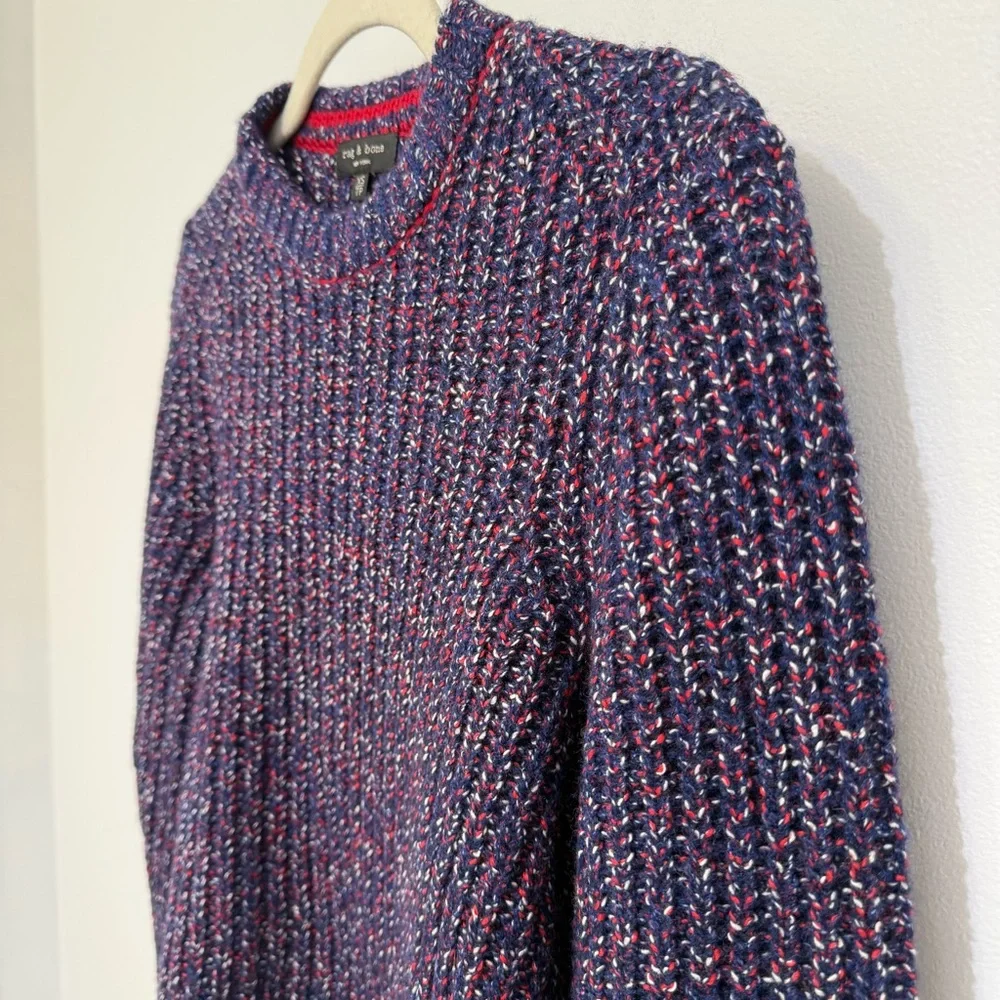 Rag & Bone Cheryl Rib Knit Sweater Navy Blue Red Wool Blend Women's XS Classic